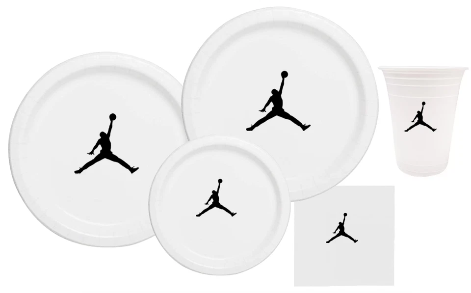 White | Jumpman Plates | Basketball Birthday Paper Plates | Disposable| 60 Piece - Image 4 of 4