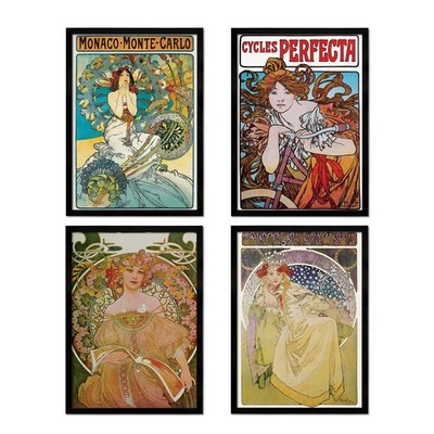 Alphonse Mucha gerahmter Kunstdruck A3 Jugendstil Vintage Wanddeko fertig zum Aufhängen