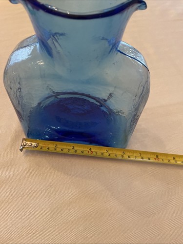 Classic Blenko Glass Blue Cobalt Double-Spout Water Pitcher Vase - Picture 8 of 8