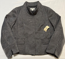 NWT Coldwater Creek Shimmer Houndstooth Womens 14 Button-Up Silver Blazer Jacket