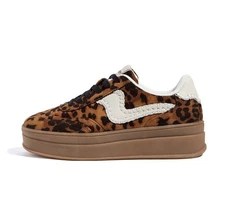 LUCKY STEP Women's Suede Leather Platform Fashion Sneakers Brown/Leopard US 10
