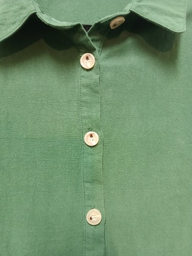 Allegra K Green Mini Shirt Dress Sz M 100% Cotton Button Up 3/4 Sleeve Cottage - Picture 5 of 10