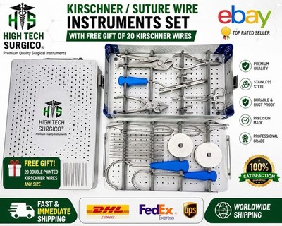 Orthopedic Kirschner Suture Wire Instrument Set w/ K-Wires & Case+Gift (101 pcs)