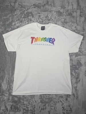 Thrasher Shirt Men's XL White Rainbow Magazine Logo Skate Tee Graphic Skateboard