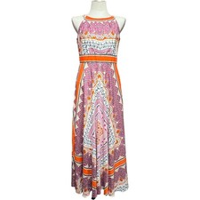 Chico's Sleeveless Scarf Print Maxi Dress Orange Pink Gray 0 Small 4