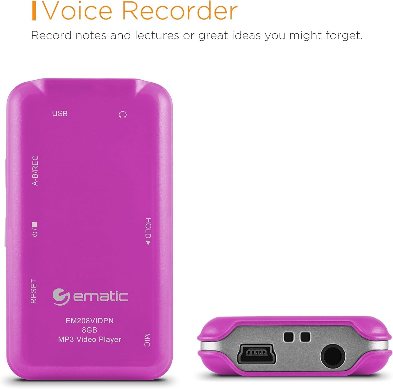 Ematic EM208VIDPN 8GB MP3 Video Player with FM Tuner/Recorder and 1.5-inch Color