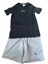 Under Armour Black Athletic T-Shirt YXS And Gray Champion Elastic Shorts 4T