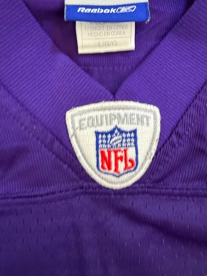 Camiseta deportiva Minnesota Vikings Culpepper #11 para hombre L púrpura manga corta casco etiqueta Y2K Foto 3 de 4