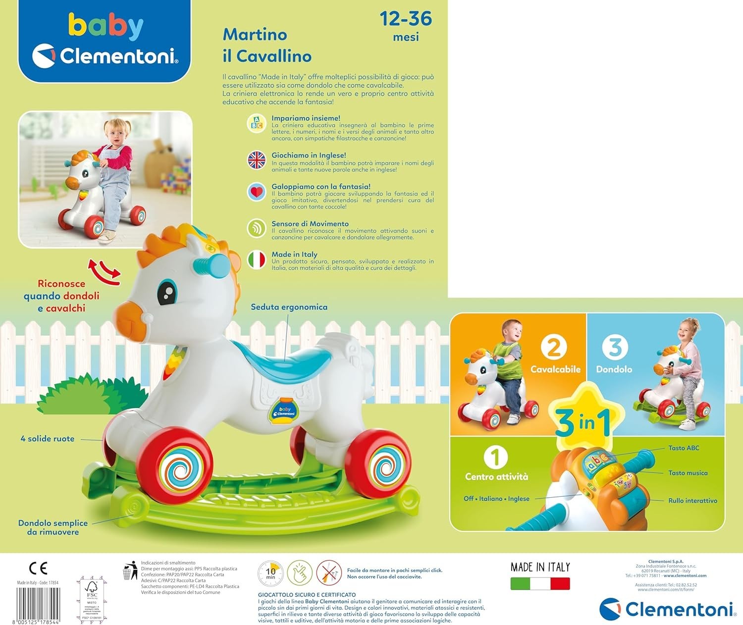 Baby Clementoni - Martino il Cavallino, Ride On 3 in 1 Educativo Bambino 12-36 M foto 4