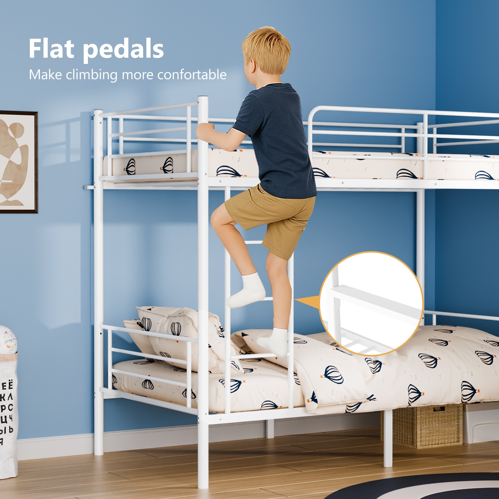 Double-layer Twin Over Twin Metal Bunk Bed Ladder Frame Furniture White