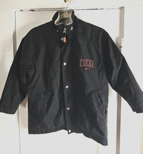 Vtg NIKE faux sherpa lined Nylon coat Kid Sz S black colorful embroidery swoosh