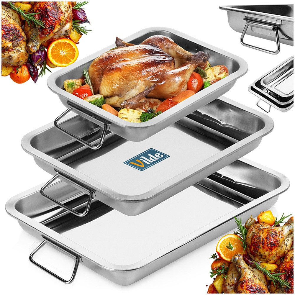 Backblech Ofenblech Bratblech aus Edelstahl rechteckig 3 Stk.