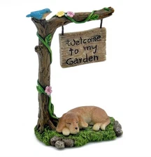 Miniature Fairy Garden Flowering Vine Welcome Sign w/ Puppy - Buy 3 Save $5