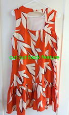 Pretty Garden Sz Med 8-10 Women's Orange Print Ruffle Knee Dress Back Cut Out