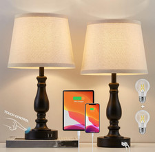 Set of 2 Touch Bedside Lamps with USB Ports, 3-Way Dimmable