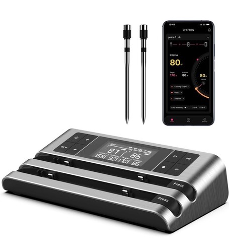 Termómetro inalámbrico para carne Dewjom con sonda de doble sensor, monitoreo remoto de 500 pies