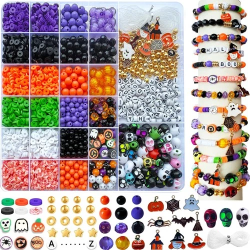 3140Pcs Halloween Beads for Bracelet Jewelry Making Kit, Halloween Clay Beads Bl