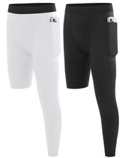 Boys Compression One Leg 3/4 Tights, 2Pack Youth Single Leggings Basketball R...