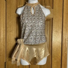 Curtain Call Metallic Gold Sequin Keyhole Leotard Dance Costume CXL J5103