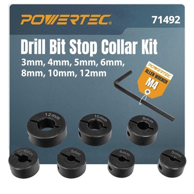Drill Bit Stop Collar Kit with Metric System Size Markings - 7 Piece Set Adju...