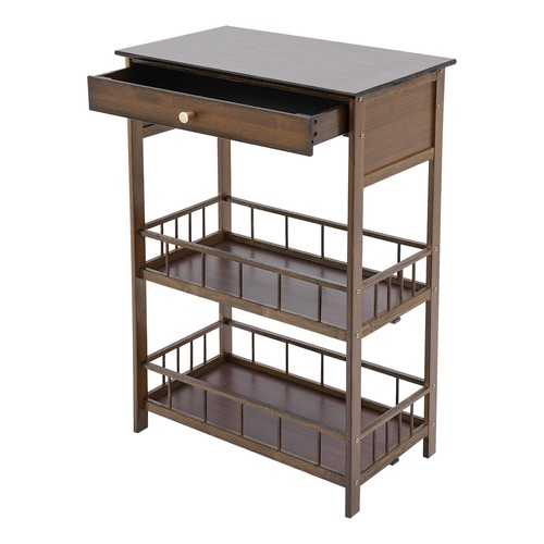 3 Tiers Side Table Side Table with Storage Drawer Bamboo End Table Tea Table - Picture 10 of 17