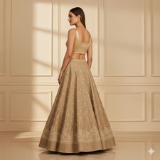 Sanskriti Copper Long Unstitch Lehenga Pure Silk Hand Embroidery Zardozi