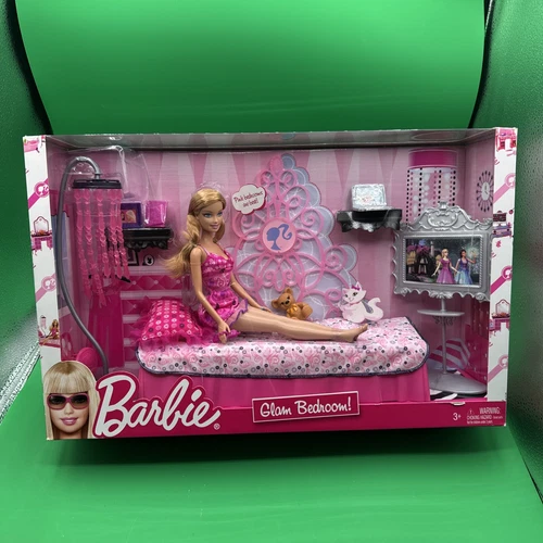 2009 BARBIE DOLL & PINK GLAM BEDROOM PLAYSET #N4894 *NEW* IN BOX