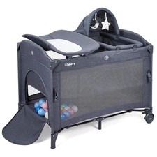 Rolling Bassinet 5-in-1 Baby Bedside Sleeper with Diaper Changer  Hanging Toy