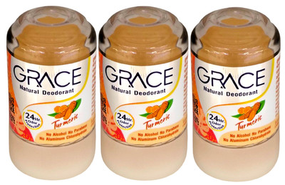 GRACE Natural Thai Crystal Alum Deodorant Stick Turmeric 24H Protection 70g x 3