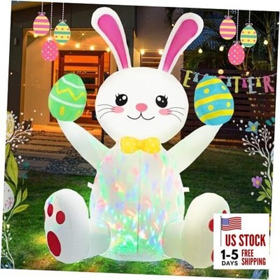Easter Inflatables Outdoor Decorations 4ft Cute Inflatable Bunny Hold Eggs 