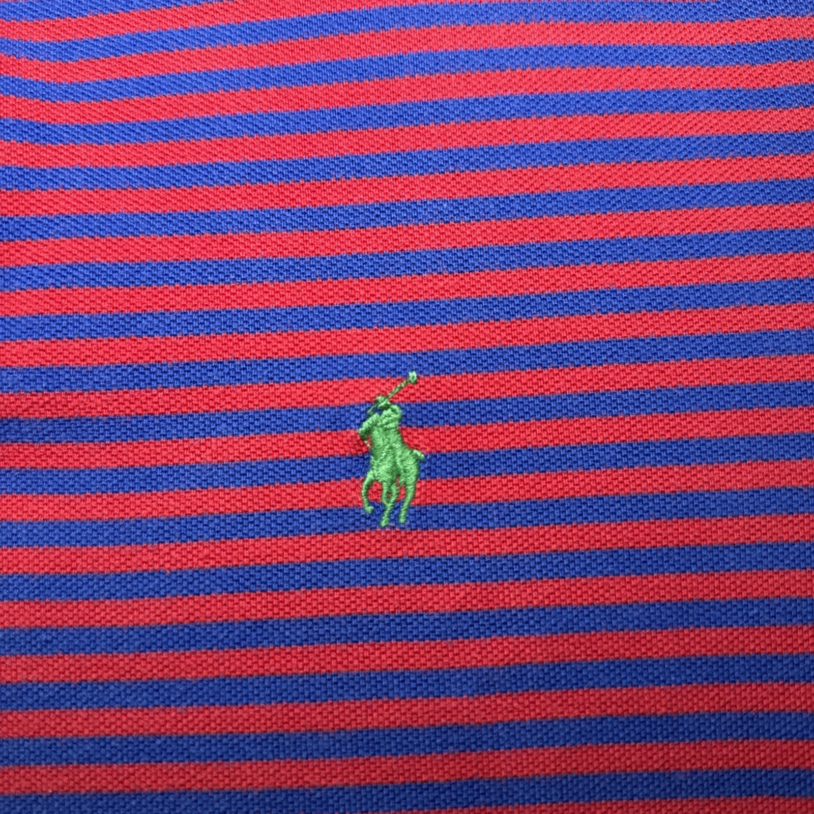Polo Ralph Lauren vintage uomo XL vestibilità personalizzata rosso blu camicia a righe verde pony