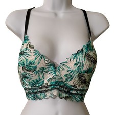 Victoria Secret PINK Women Bra Large Green Black Lace Bralette Halter Underwire