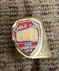 Gold Tone Souvenir San Francisco Cable Car Thimble with Enamel Souvenir Vintage
