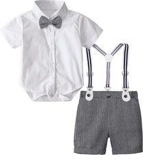 Baby Boys Gentleman Outfit Infant Formal Wedding Dressy Suits 3-6 Months Whit...