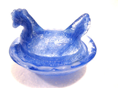 Get a DOZEN for one Price. NEW 2 1/2'' Mini HEN on NEST, BLUE SWIRL GLASS.