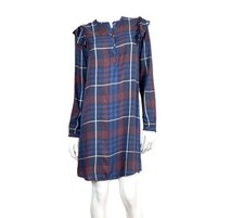 Anthropologie Cloth & Stone Crew Neck Plaid Shirt Dress Women Long Sleeve Small