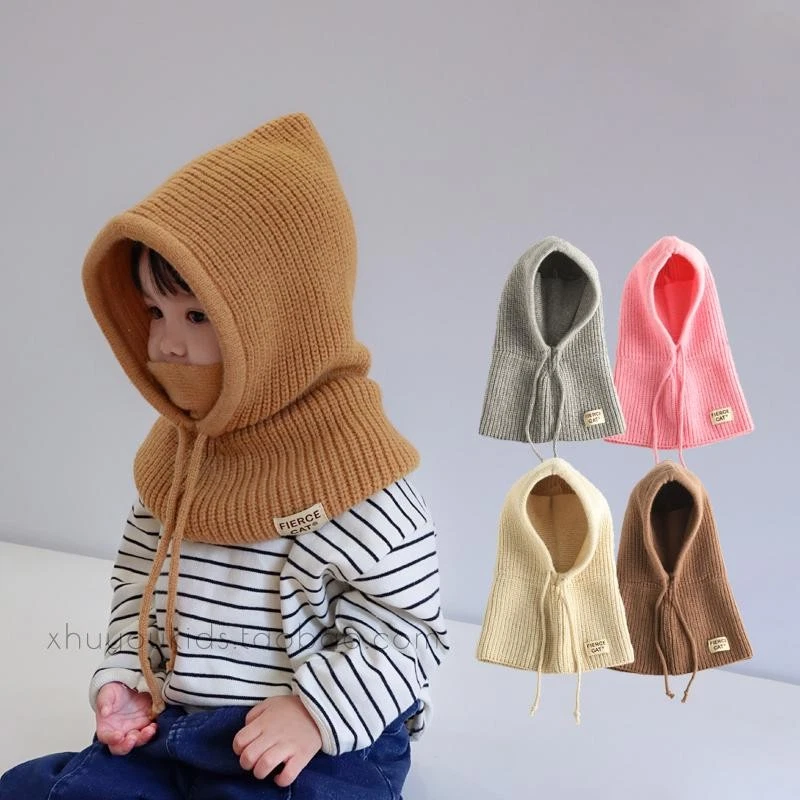 Winter Baby Balaclava Hat Knit Kids Beanie Hat for Baby Girls Boys Hat Scarf Ear