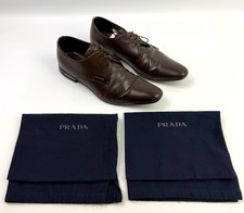 Prada Brown Leather Derby Dress Shoes Men's Size 8 Lace Up Square Toe + Dust Bag