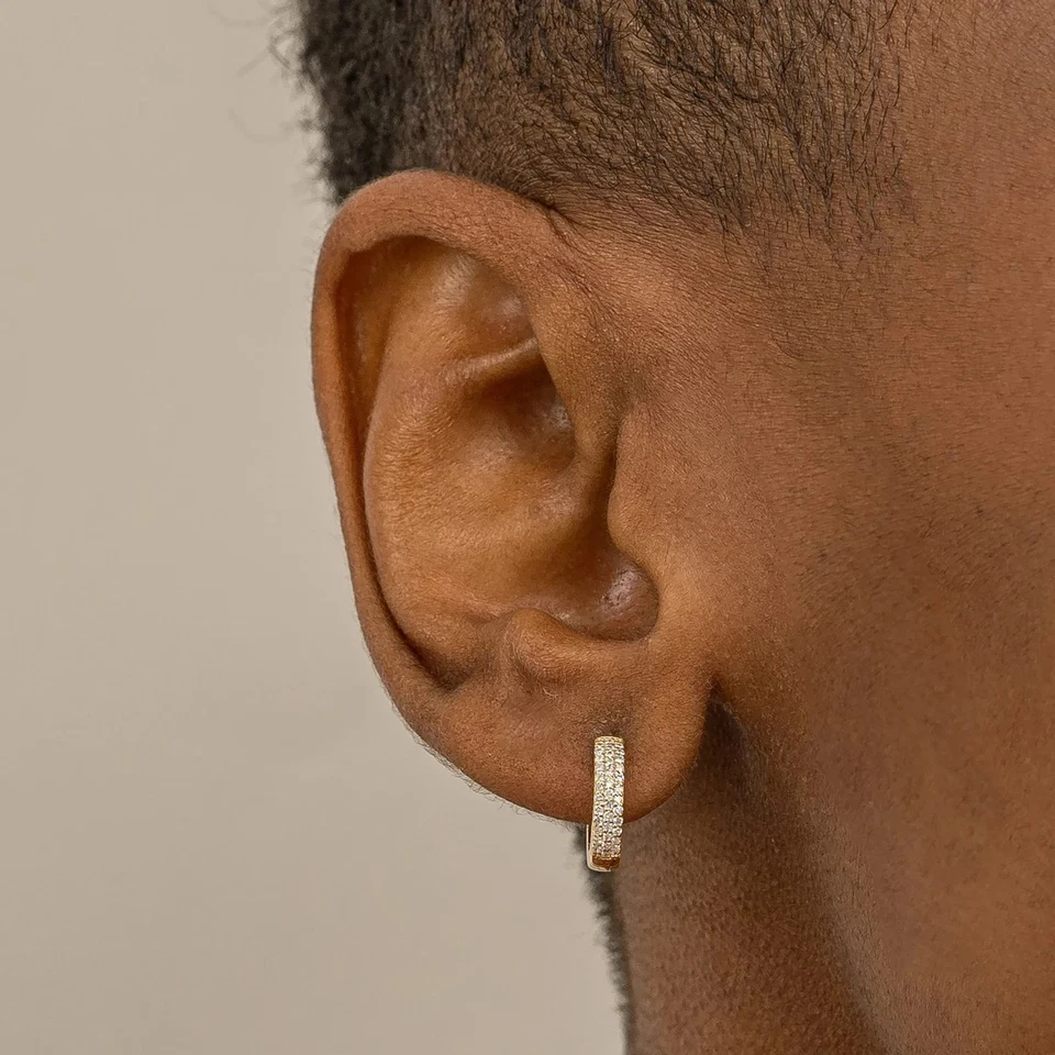 Lab Grown Diamond Mens Single Hoop Earring 0.50 Ct Round 14k Yellow Gold - Image 2 of 4