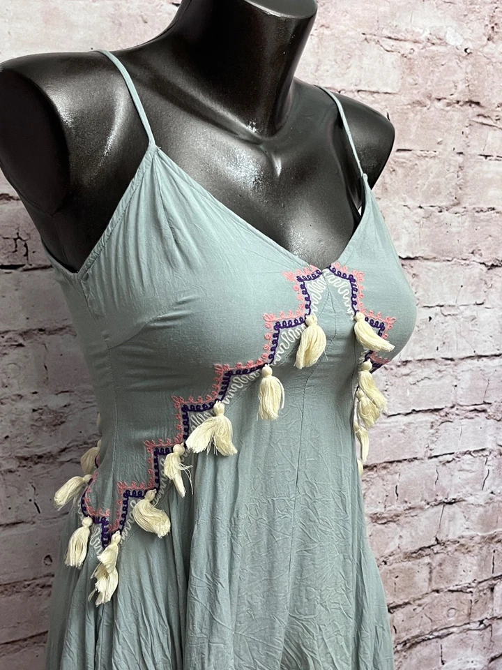 L'Atiste by Amy Boho Tasseled Fall Romper Dress Women's S Green Zip-close - Image 2 of 4