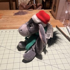 Vintage Disney Store Holiday Eeyore Bean Bag Plush Santa Hat Scarf NWT