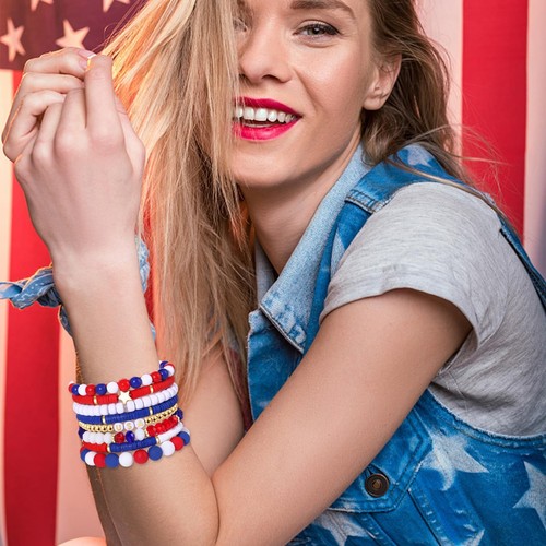 4. Juli Armbänder rot weiß blau Armbänder amerikanische Flagge USA Ton Perlen BH - Bild 4 von 7