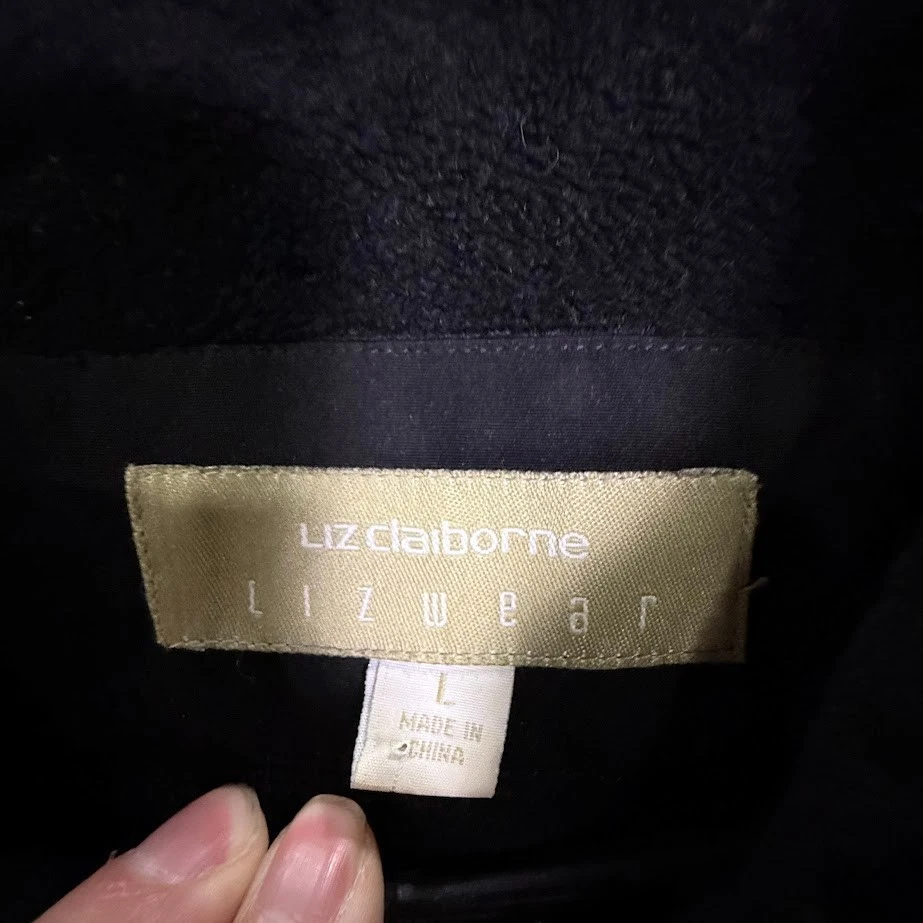 Chaqueta Parka Liz Claiborne Mujer Cremallera Botón a Presión Abrigo Impermeable Negro L Foto 4 de 4