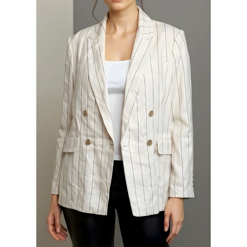 $230 NWT BANANA REPUBLIC Double-Breasted Linen Blazer, Ivory/Navy Stripe, 20(US) - Picture 6 of 16