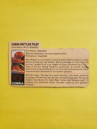 Vintage GI Joe Action Figure Wild Weasel Cobra File Card 1984