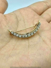 2 Ct Round Simulated Crescent Moon Pin & Brooch 14k Yellow Gold Plated Antique