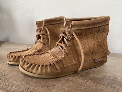 Laurentian Chief Moccasin Boots Woman's Size Leather Suede Fringe Canada 