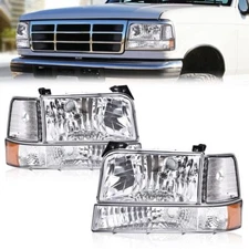Amber Corner Bumper Lamps Headlights Chrome Fit For 1992-1996 Ford F-150 Bronco