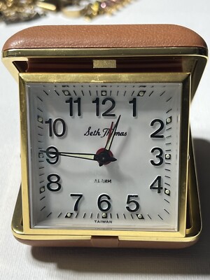 VINTAGE SETH THOMAS TRAVEL POCKET CASE WATCH CLOCK FOLDING BROWN