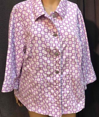CJ Banks Purple Button-Down Polka Dot 3/4Sleeve jacket Womens 2X